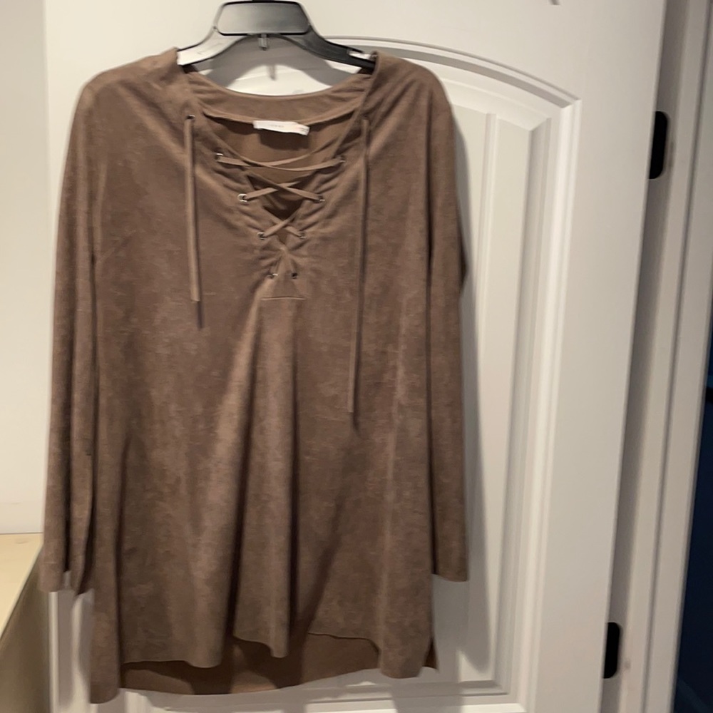 Worn once! Taupe suede lace up mini dress Flared sleeves with slit